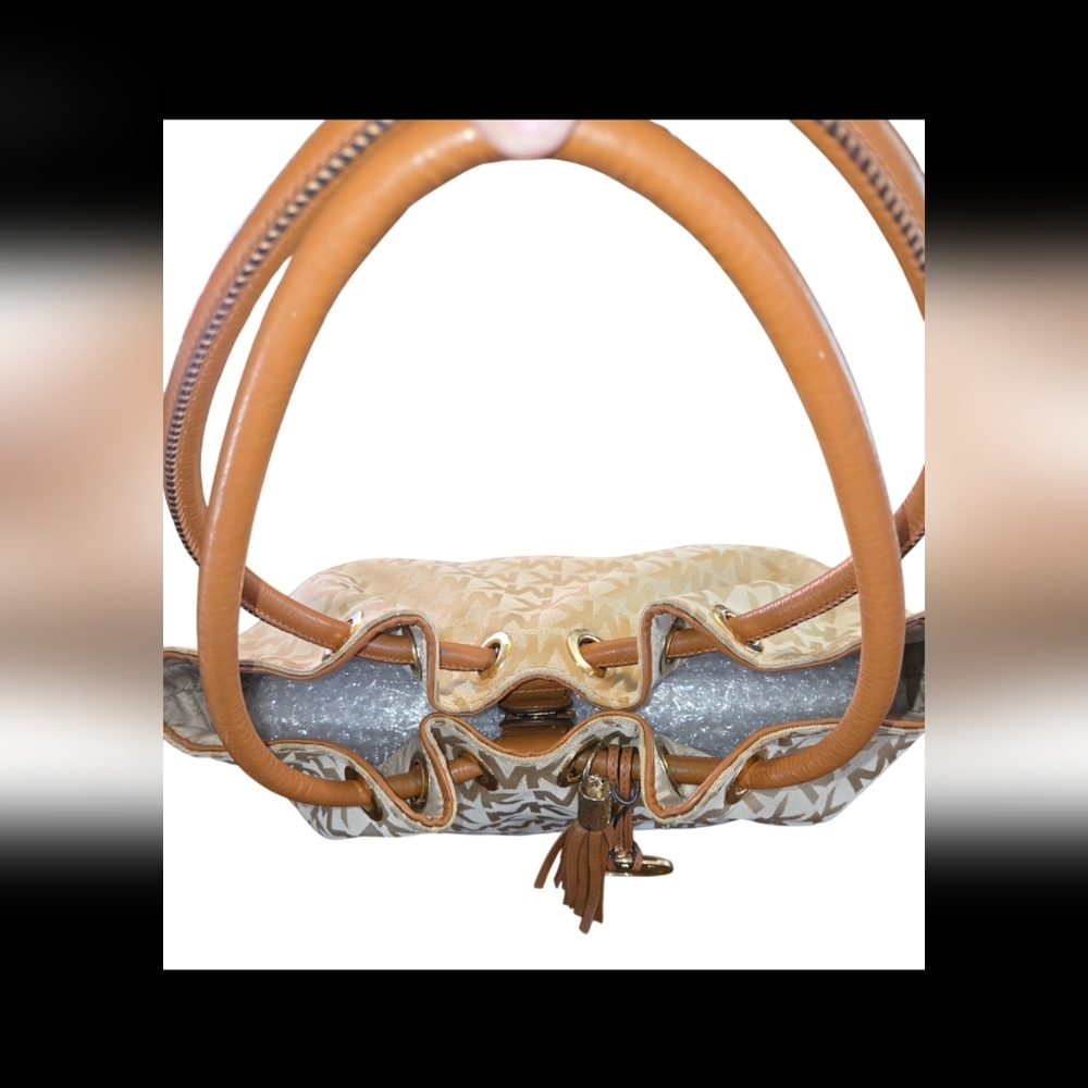 Michael Kors Tan & Brown Logo Canvas Bucket Bag (PreOwned -Sold As Is) - Picture 6 of 11